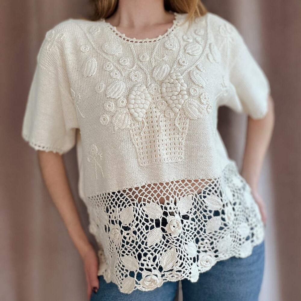 Vintage crochet fruit basket top cottage core